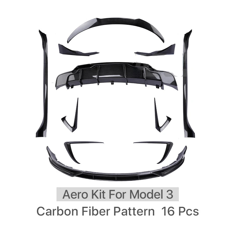 Carbon Fiber Body Kit Rear Spoiler Diffuser Side Skirt Front Bumper Lip Accessories For Tesla Model 3 Y 2018 2019 2016-2022