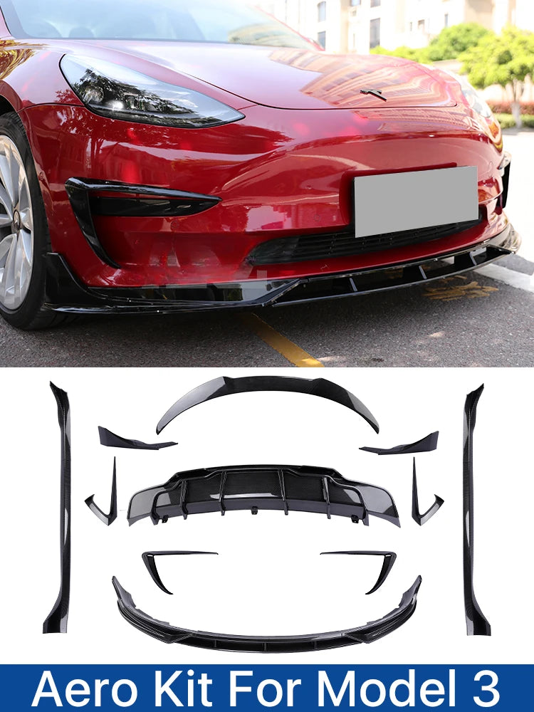 Carbon Fiber Body Kit Rear Spoiler Diffuser Side Skirt Front Bumper Lip Accessories For Tesla Model 3 Y 2018 2019 2016-2022