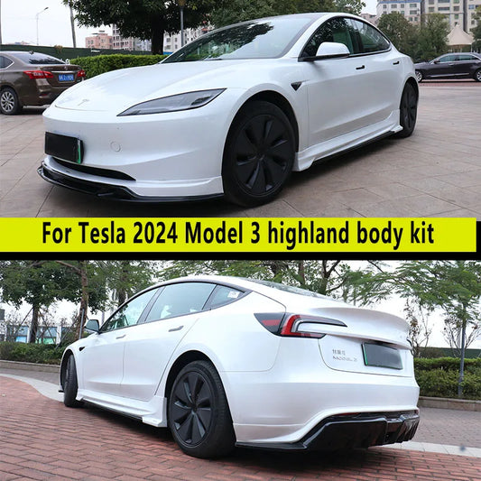 For Tesla 2024 Model3 highland Body Kit Bright black Rear Diffuser Spoiler Front Bumper Lip Side Skirt Refit Protect Accessories