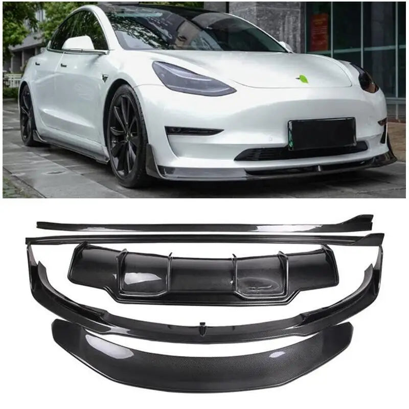 High Quality REAL Carbon Fiber For Tesla Model 3 2019 2020 2021 2022 2023 Front Lip Rear Diffuser Body Side Skirt Kit Spoiler