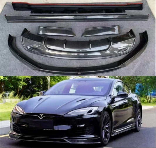 New！ For Tesla Model S 2016 2017 2018 2019 2020 Real Carbon Fiber Bumper Front Lip Rear Diffuser Side Skirts Spoiler Body kit