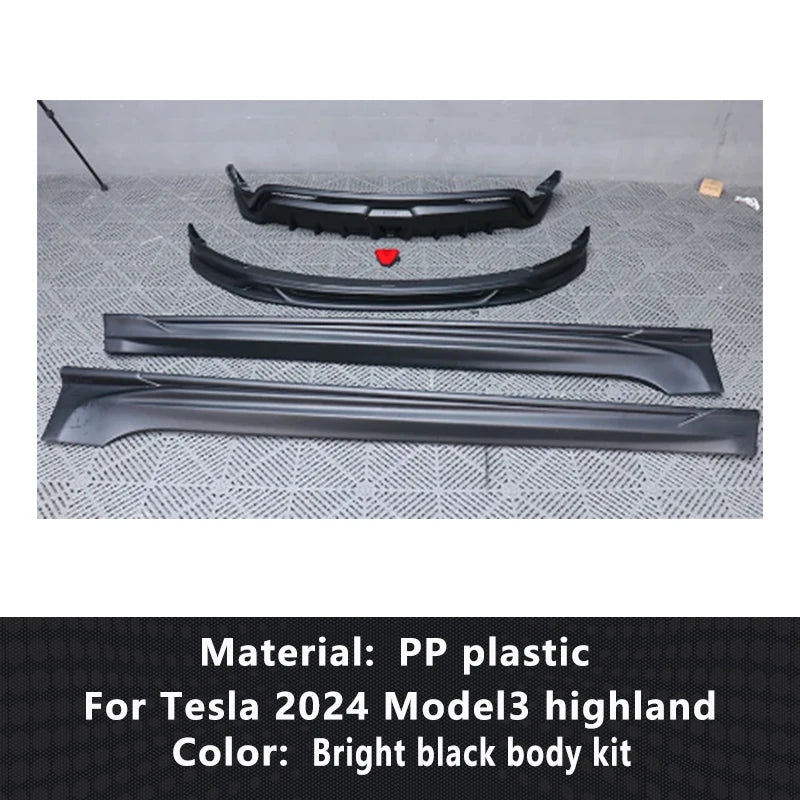 For Tesla 2024 Model3 highland Body Kit Bright black Rear Diffuser Spoiler Front Bumper Lip Side Skirt Refit Protect Accessories