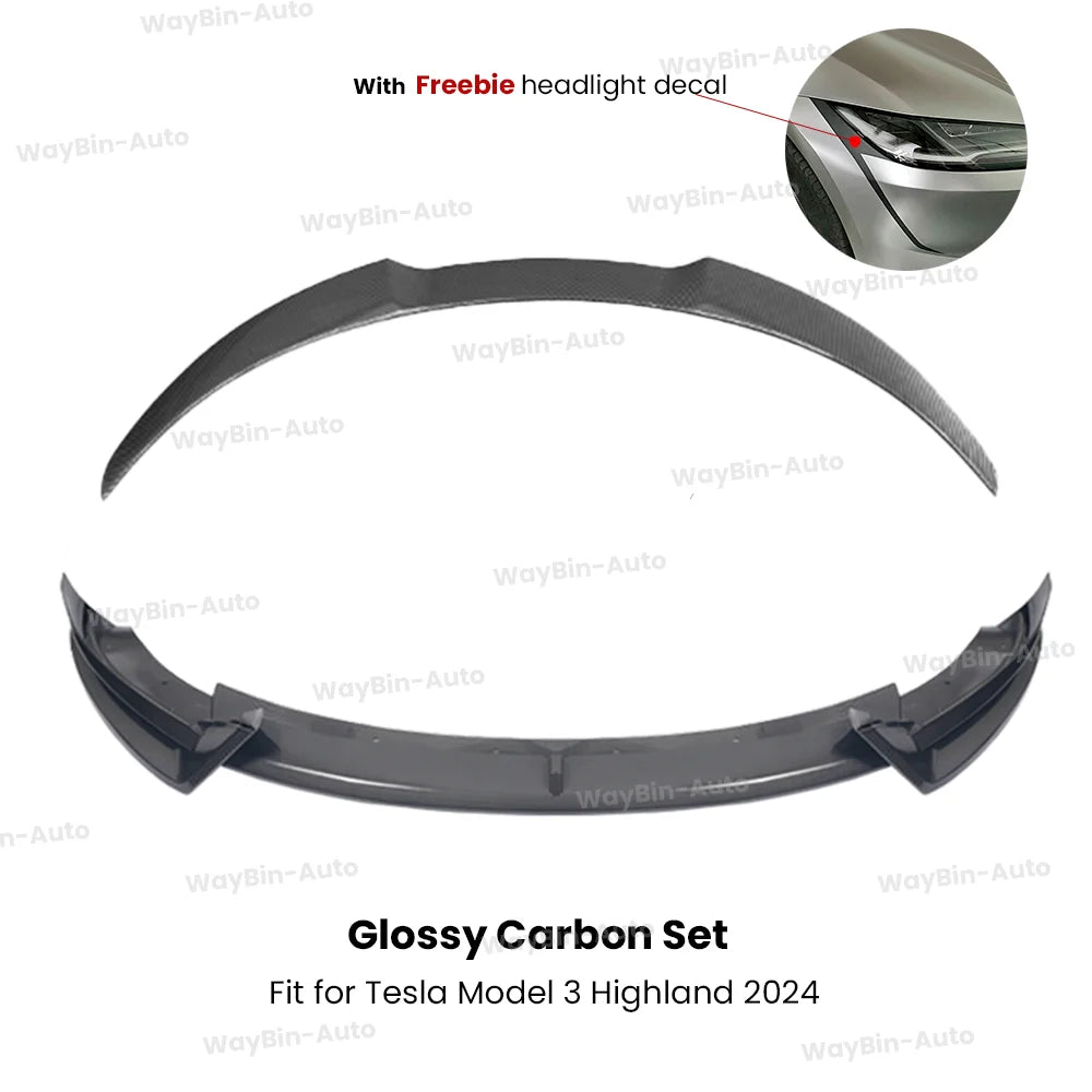 Model 3 Highland 2024 Front Lip For Tesla Model 3 Y AD Front Bumper Lip Glossy Black Carbon Spoiler Auto Body kits Tuning