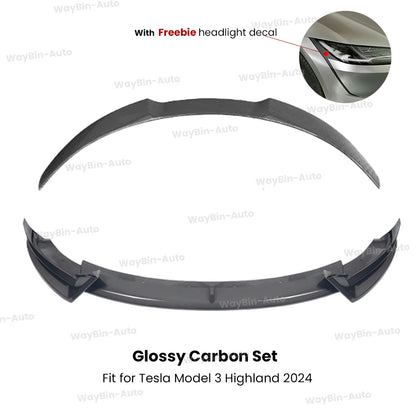 Model 3 Highland 2024 Front Lip For Tesla Model 3 Y AD Front Bumper Lip Glossy Black Carbon Spoiler Auto Body kits Tuning