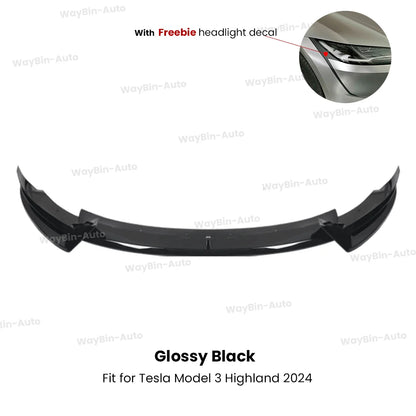 Model 3 Highland 2024 Front Lip For Tesla Model 3 Y AD Front Bumper Lip Glossy Black Carbon Spoiler Auto Body kits Tuning