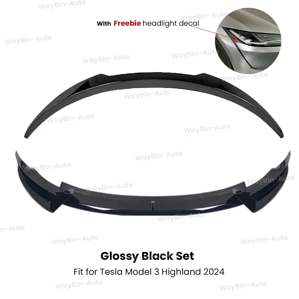 Model 3 Highland 2024 Front Lip For Tesla Model 3 Y AD Front Bumper Lip Glossy Black Carbon Spoiler Auto Body kits Tuning