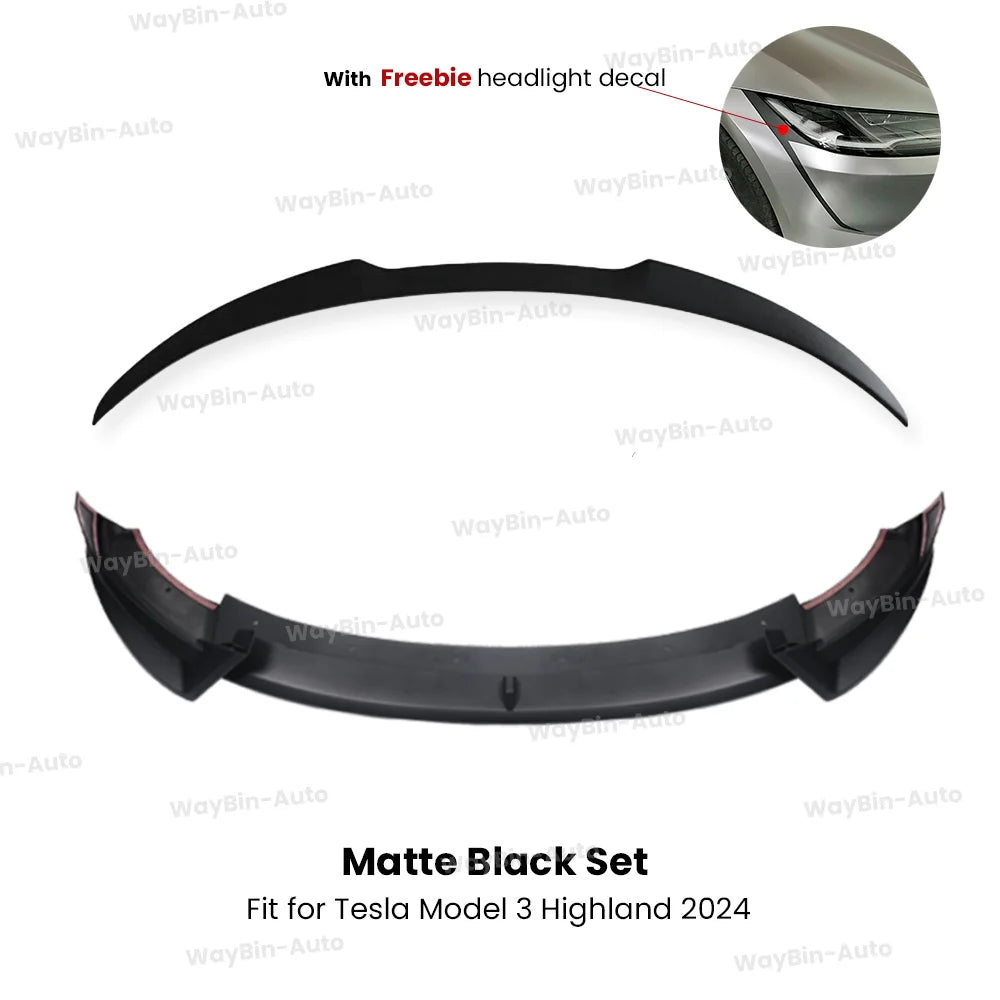 Model 3 Highland 2024 Front Lip For Tesla Model 3 Y AD Front Bumper Lip Glossy Black Carbon Spoiler Auto Body kits Tuning