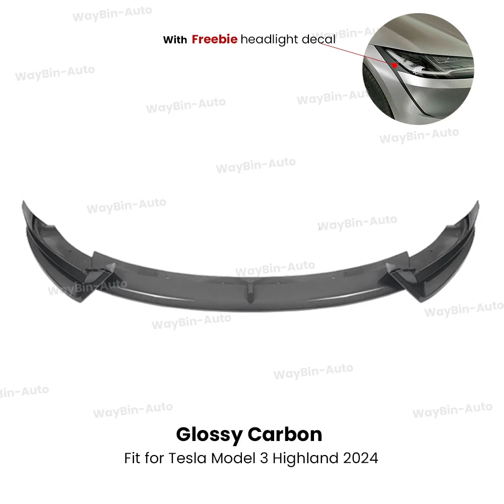 Model 3 Highland 2024 Front Lip For Tesla Model 3 Y AD Front Bumper Lip Glossy Black Carbon Spoiler Auto Body kits Tuning